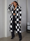 Button Front Checked Fuzzy Coat