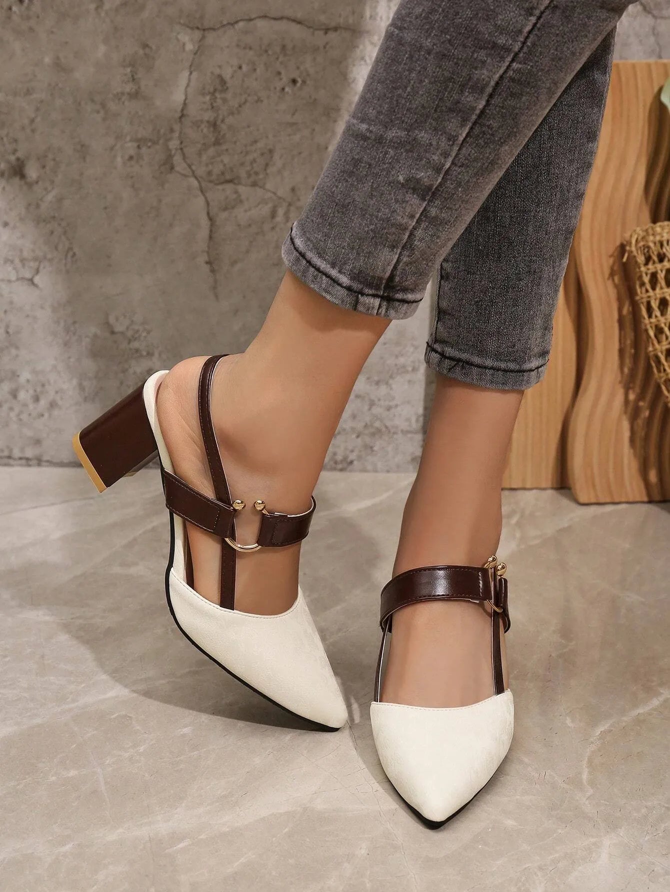 Pointed Toe Slip-On Chunky Heel
