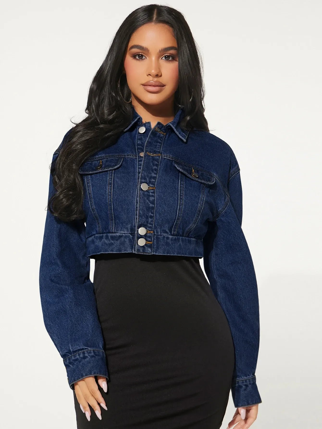 Flap Detail Drop Shoulder Denim Jacket