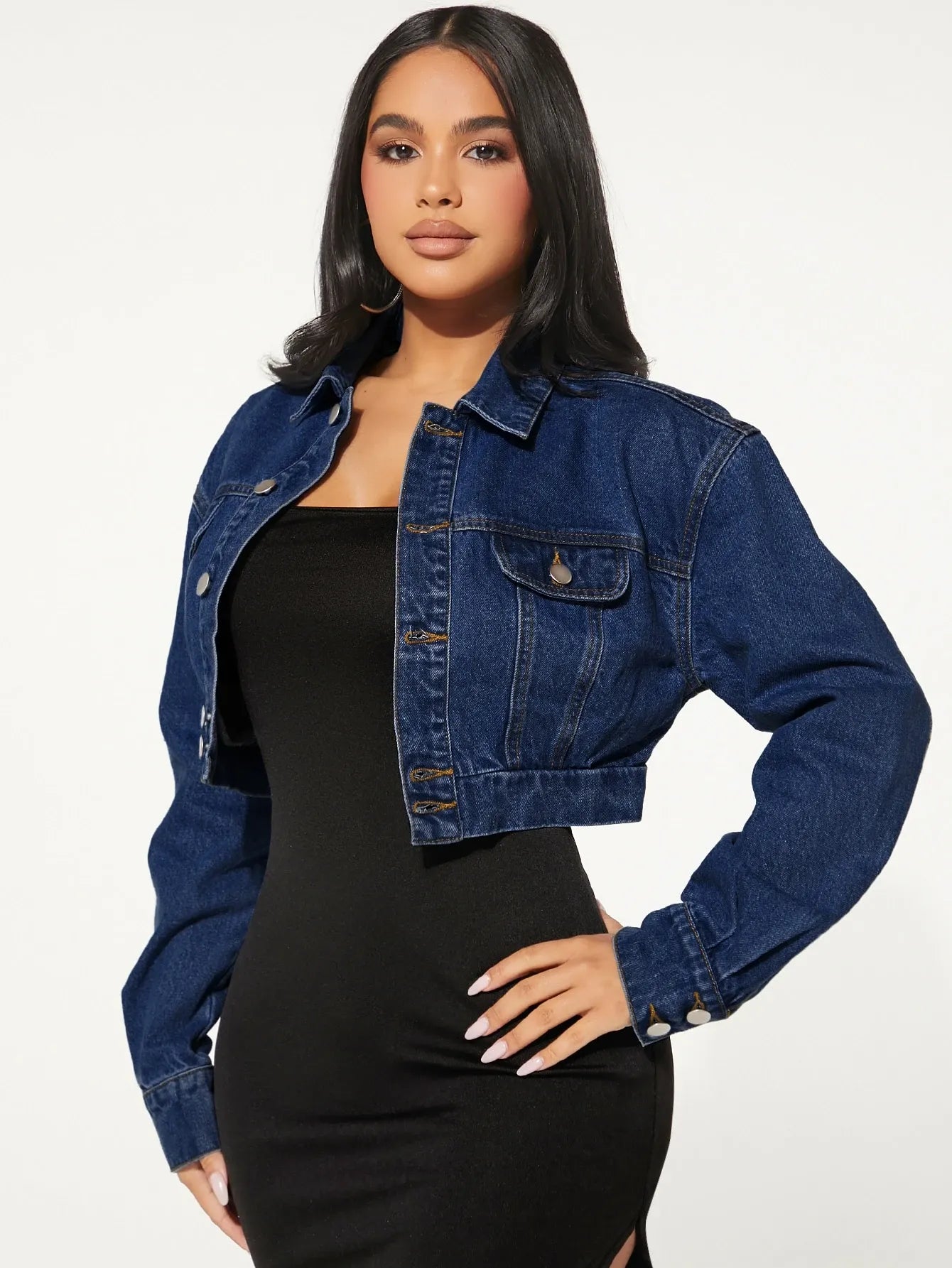 Flap Detail Drop Shoulder Denim Jacket