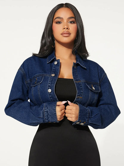 Flap Detail Drop Shoulder Denim Jacket