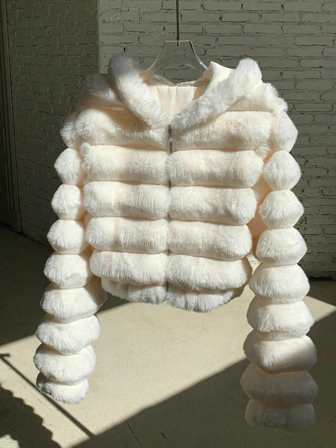 Zip Up Hooded Short Fluffy Jacket