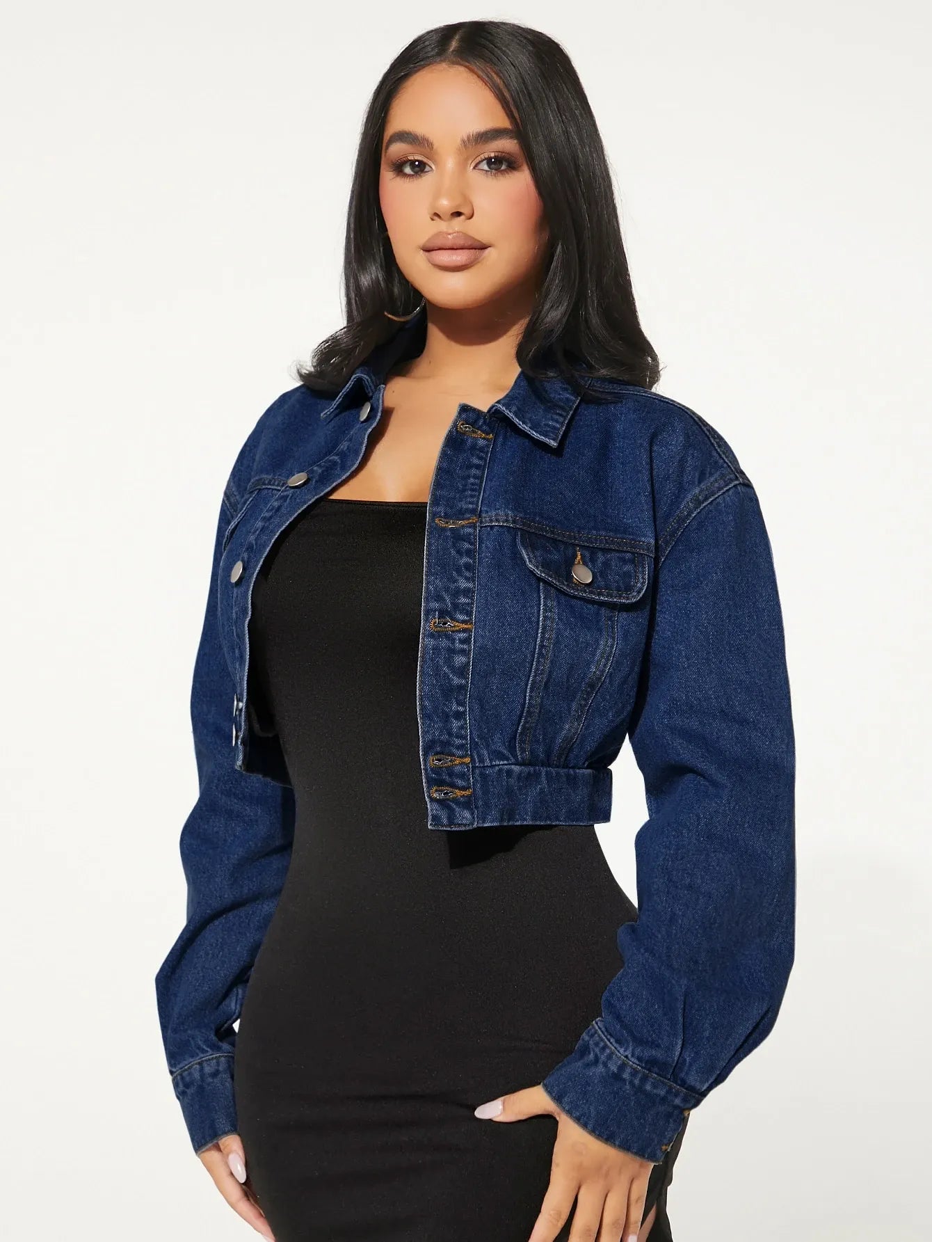 Flap Detail Drop Shoulder Denim Jacket