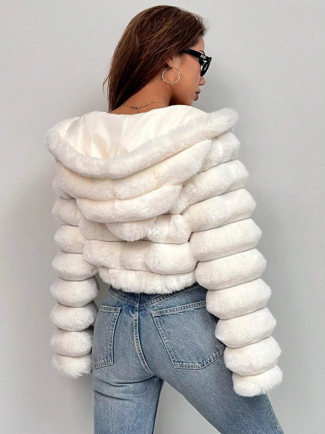 Zip Up Hooded Short Fluffy Jacket