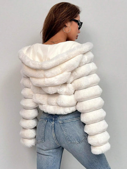 Zip Up Hooded Short Fluffy Jacket