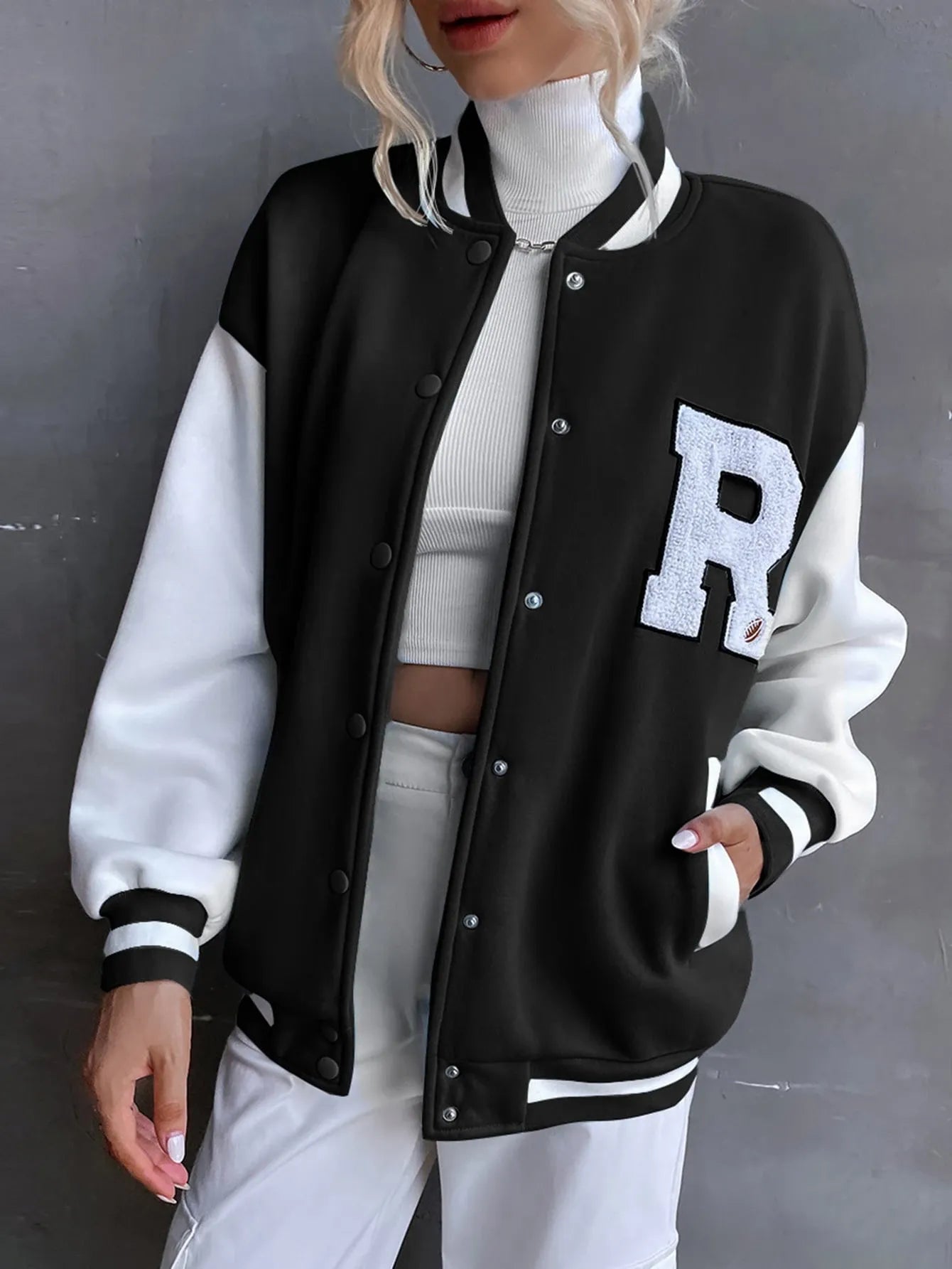 Letter R Drop Shoulder Varsity Jacket