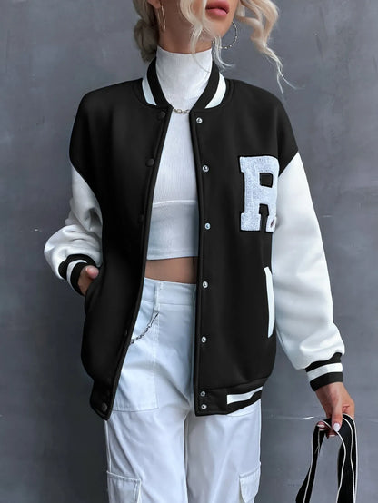 Letter R Drop Shoulder Varsity Jacket