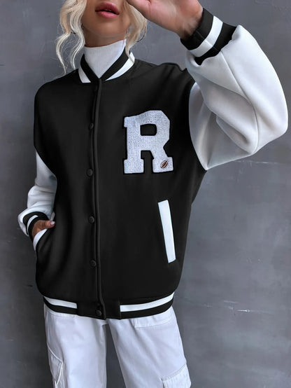 Letter R Drop Shoulder Varsity Jacket