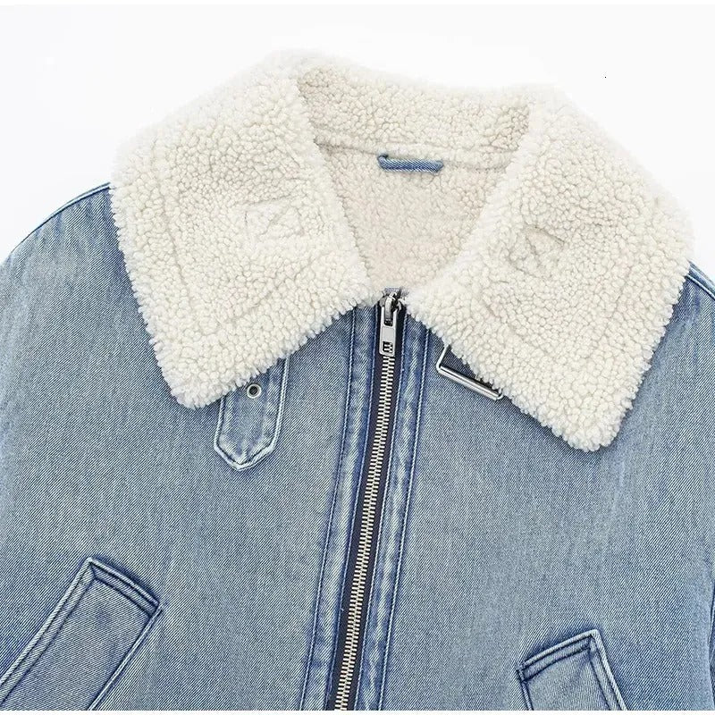 Petite Borg Zip Denim Jacket