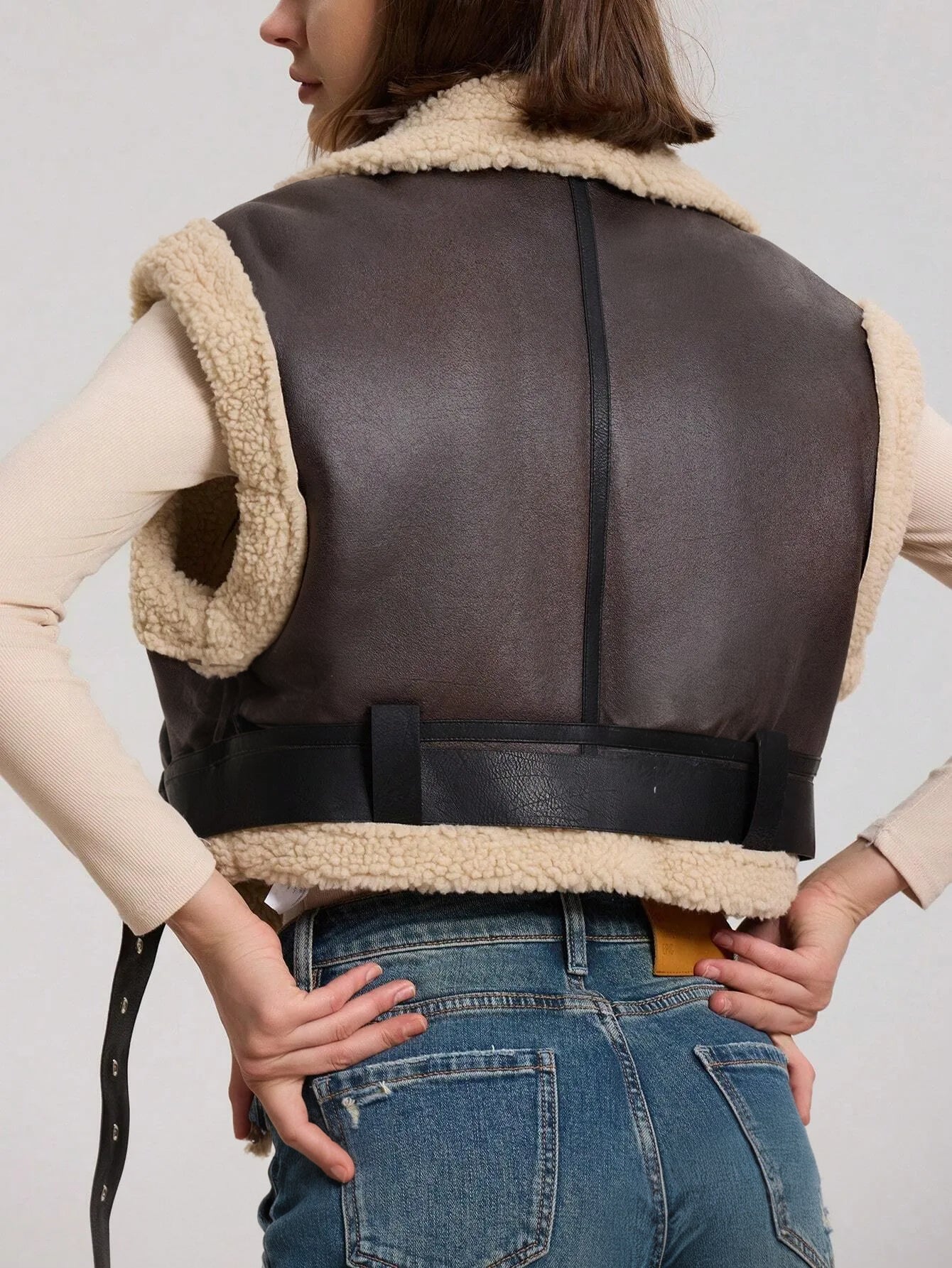 Suede Fleece Zip-Up Vest Jacket