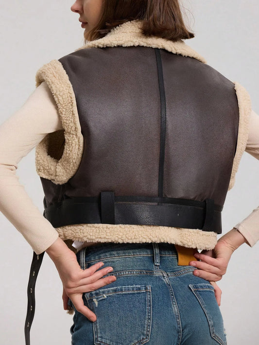 Suede Fleece Zip-Up Vest Jacket