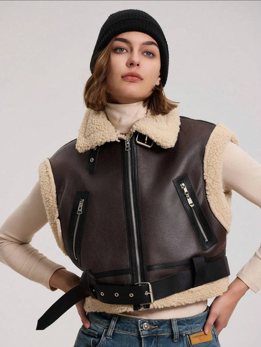 Suede Fleece Zip-Up Vest Jacket
