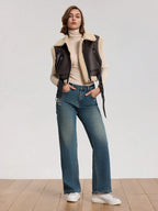 Suede Fleece Zip-Up Vest Jacket