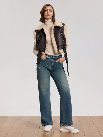 Suede Fleece Zip-Up Vest Jacket