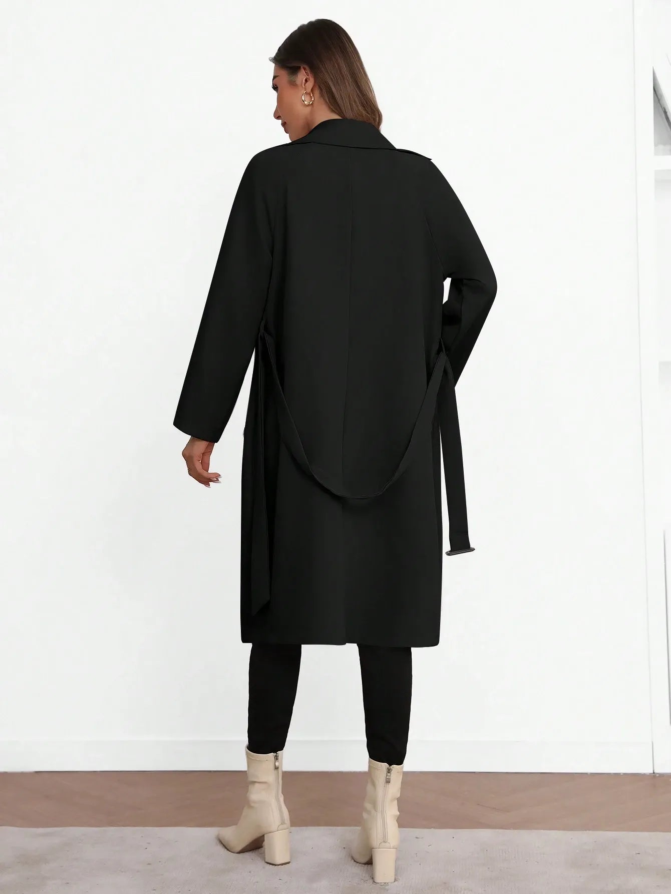 Elegant Lapel Long Windbreaker