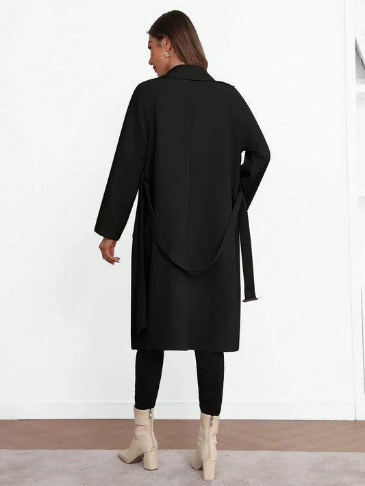 Elegant Lapel Long Windbreaker