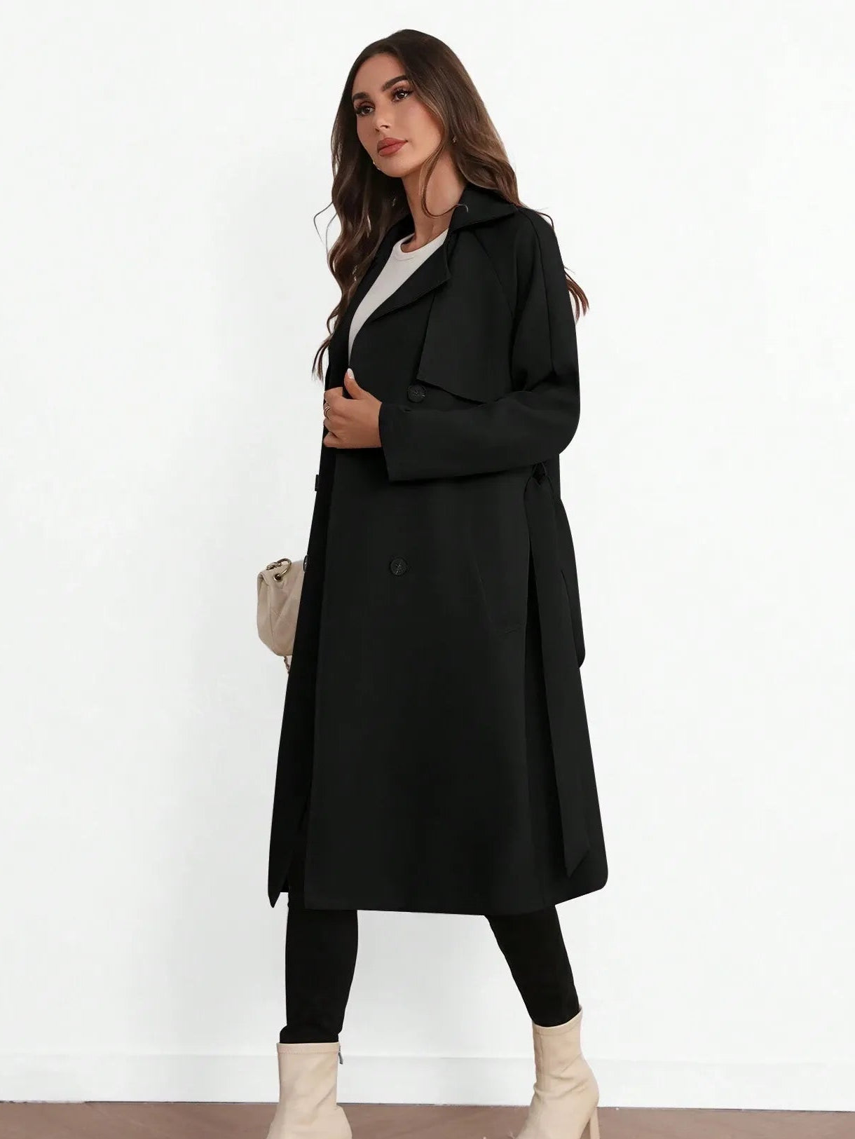 Elegant Lapel Long Windbreaker