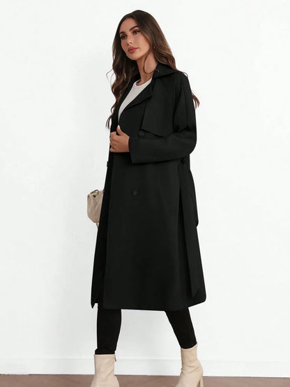 Elegant Lapel Long Windbreaker