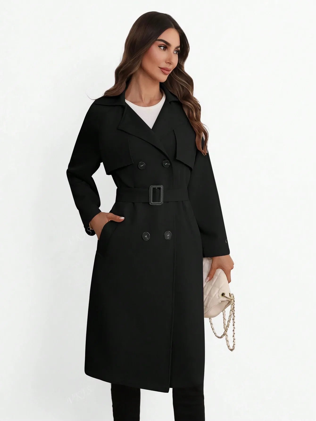 Elegant Lapel Long Windbreaker