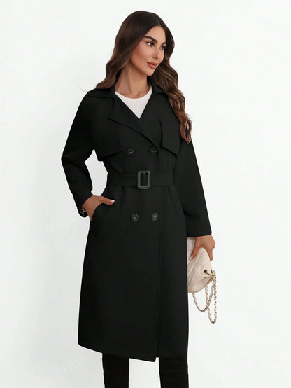 Elegant Lapel Long Windbreaker