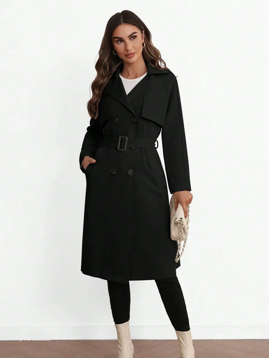 Elegant Lapel Long Windbreaker