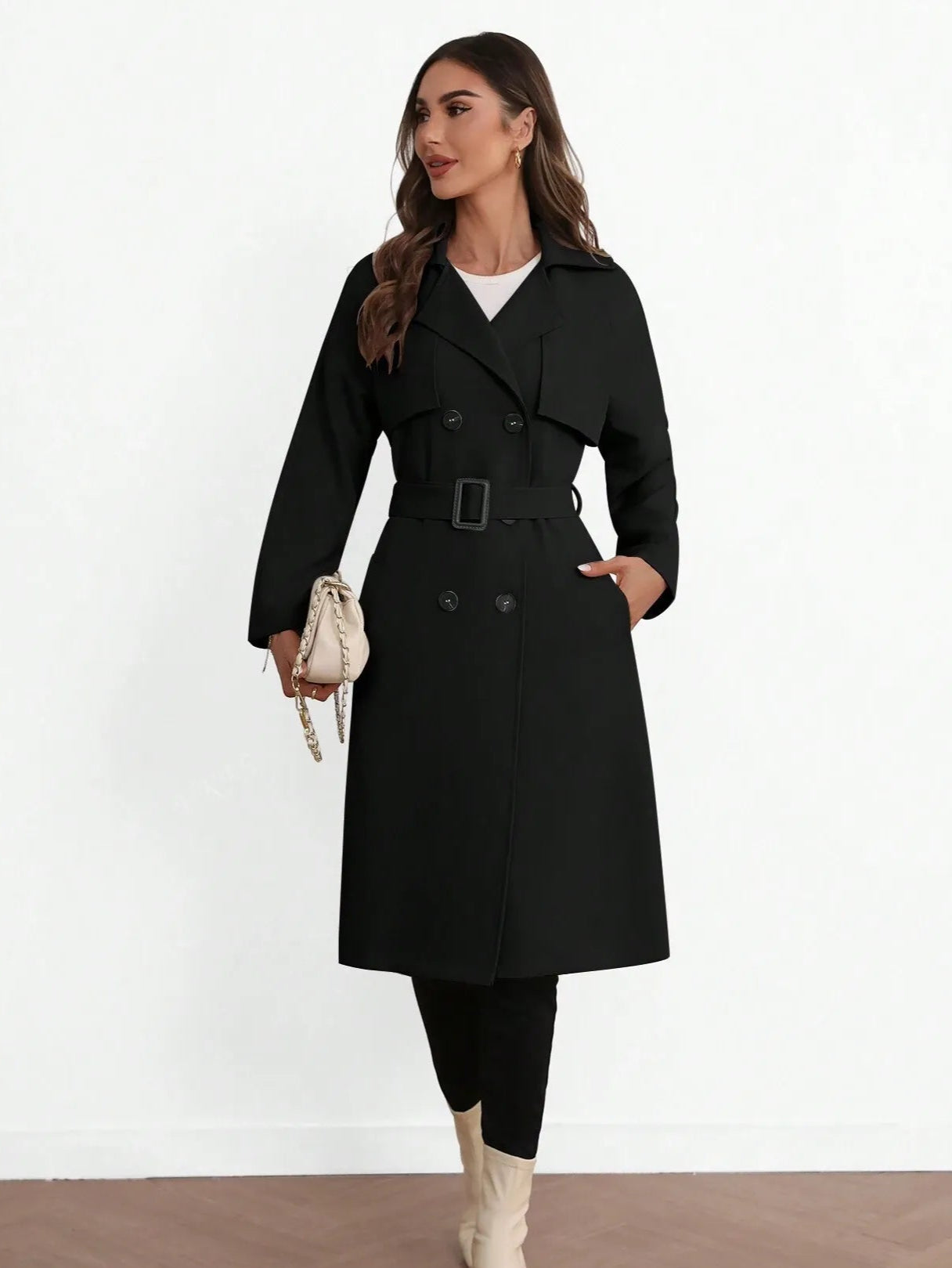 Elegant Lapel Long Windbreaker