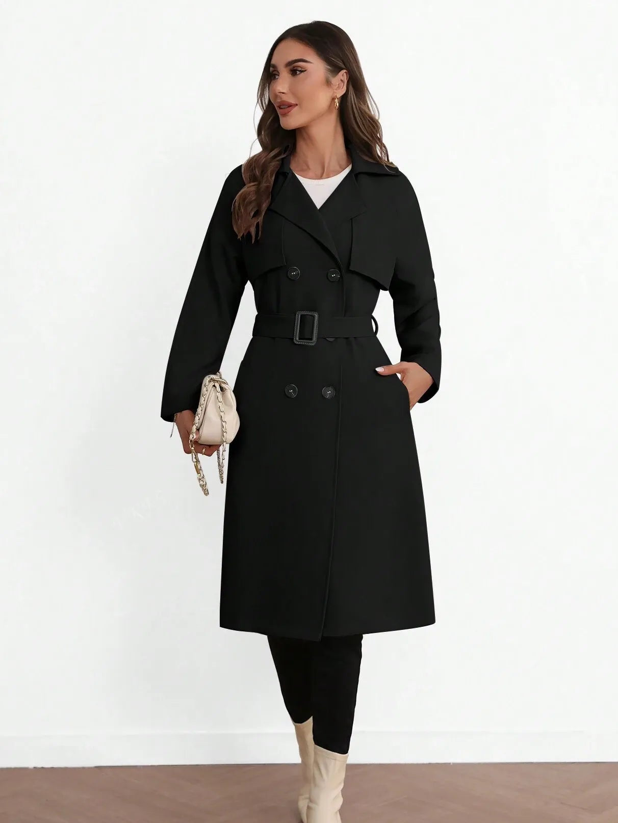 Elegant Lapel Long Windbreaker