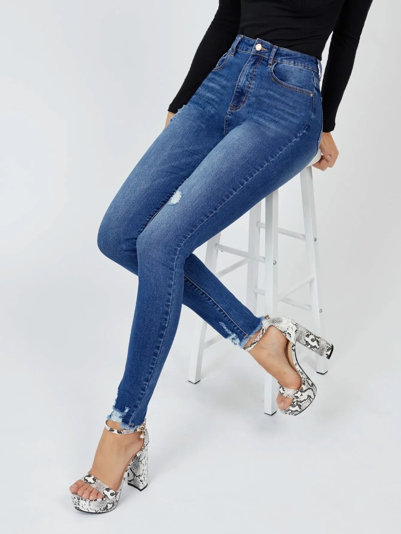 High Waisted Ripped Skinny Jeans