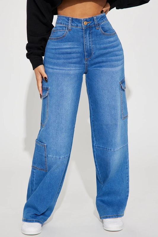Flap Pocket Side Cargo Jeans