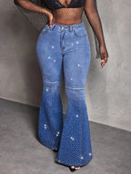 Rhinestones Flared Versatile Jeans