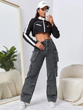 High Waisted Flap Pocket Cargo Jeans