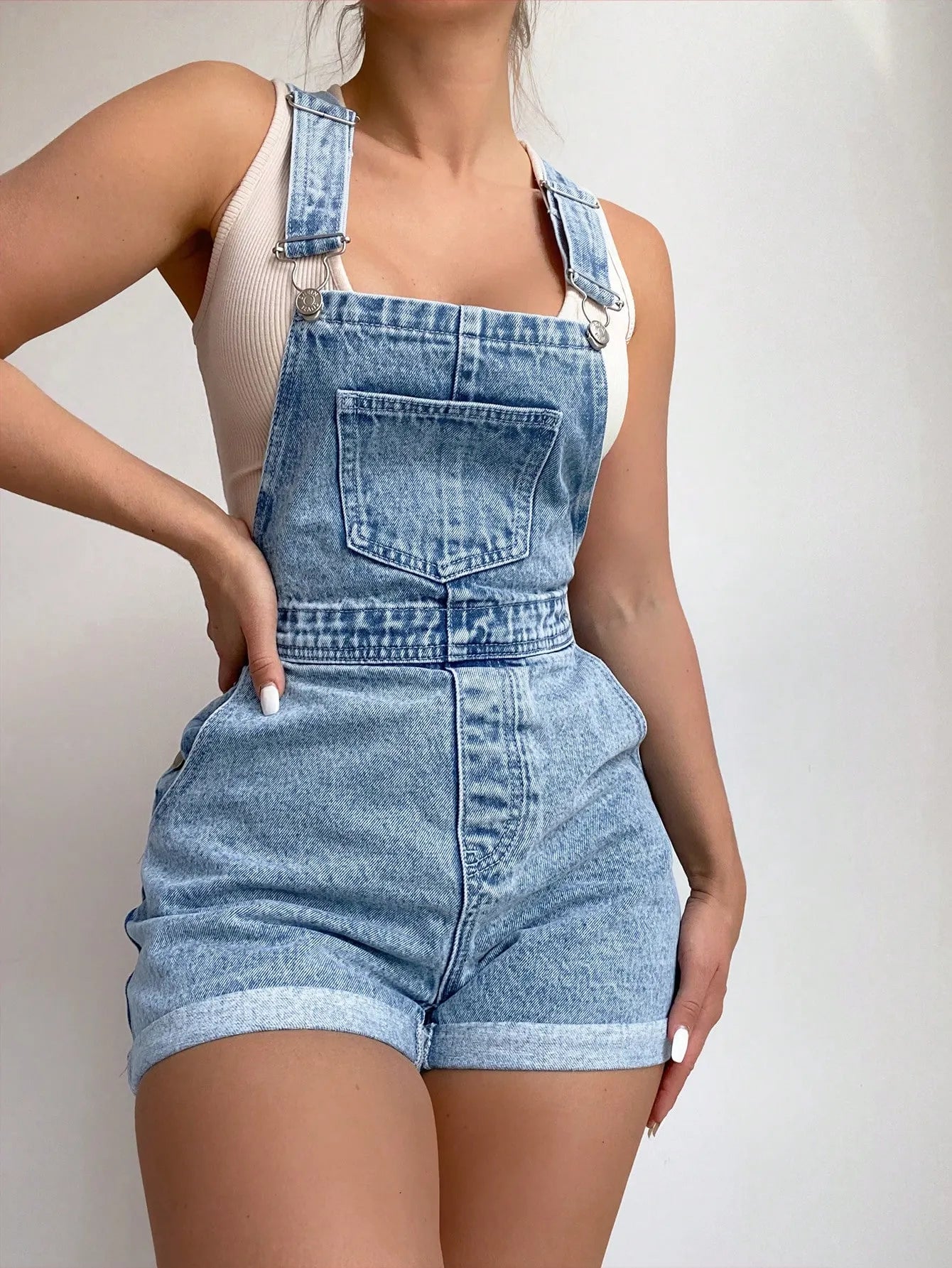 Casual Washed Denim Jumpsuit