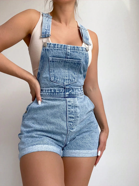 Casual Washed Denim Jumpsuit