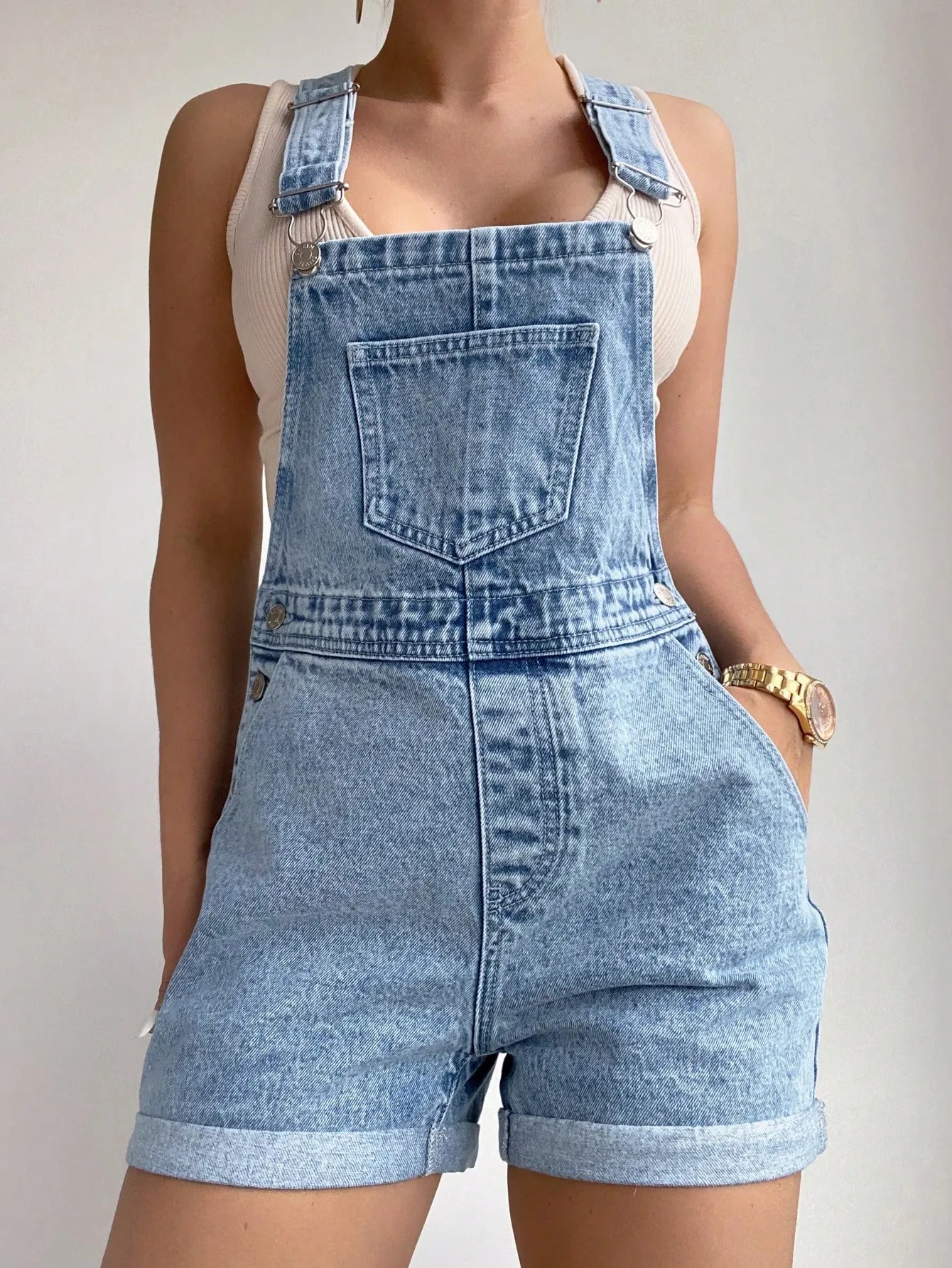 Casual Washed Denim Jumpsuit