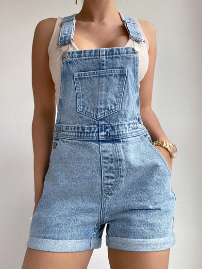 Casual Washed Denim Jumpsuit