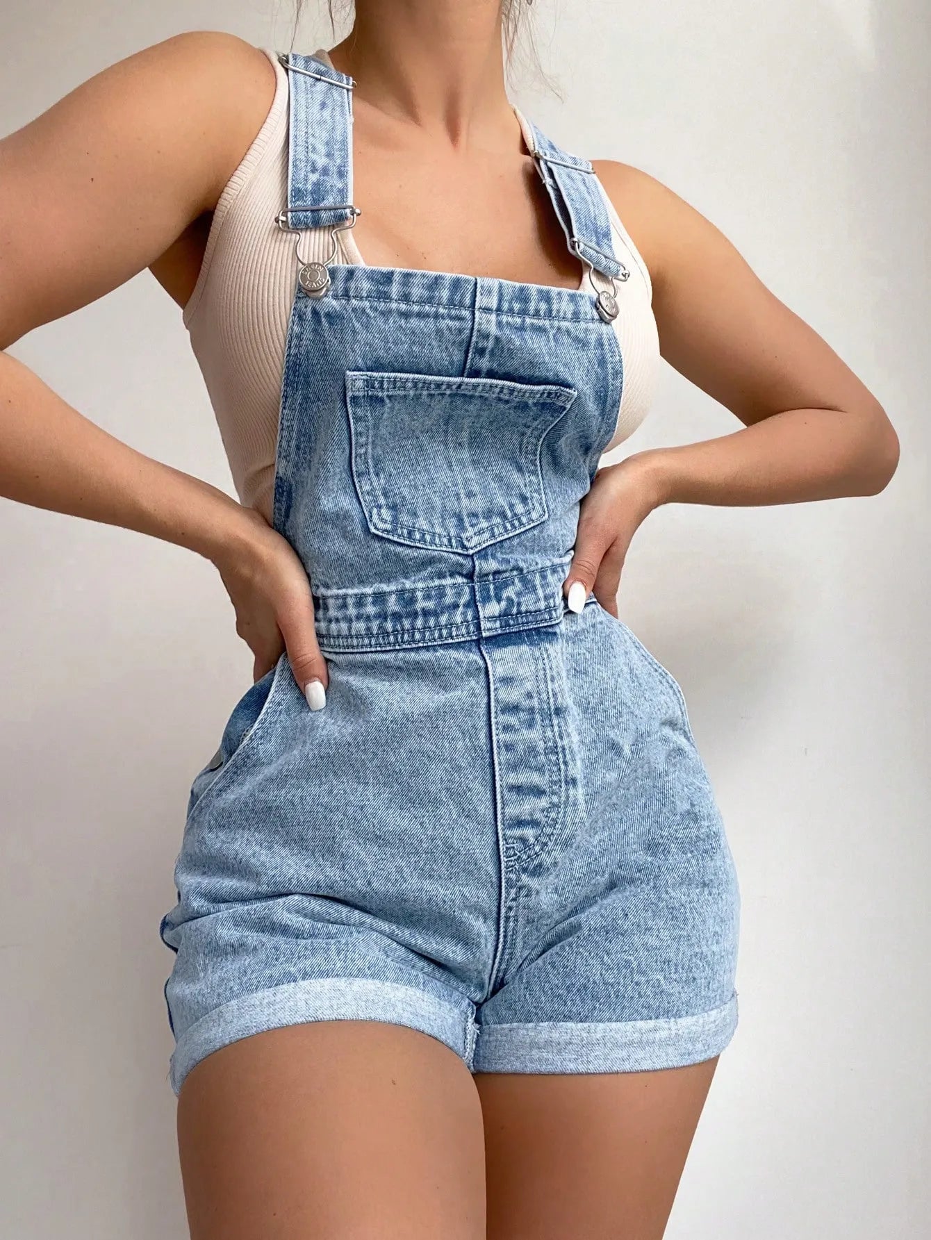 Casual Washed Denim Jumpsuit