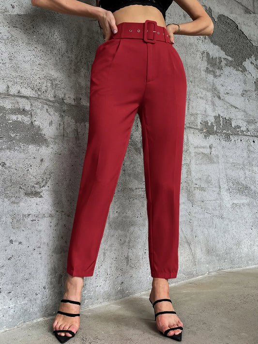 High Waist Slant Pocket Belted Pants