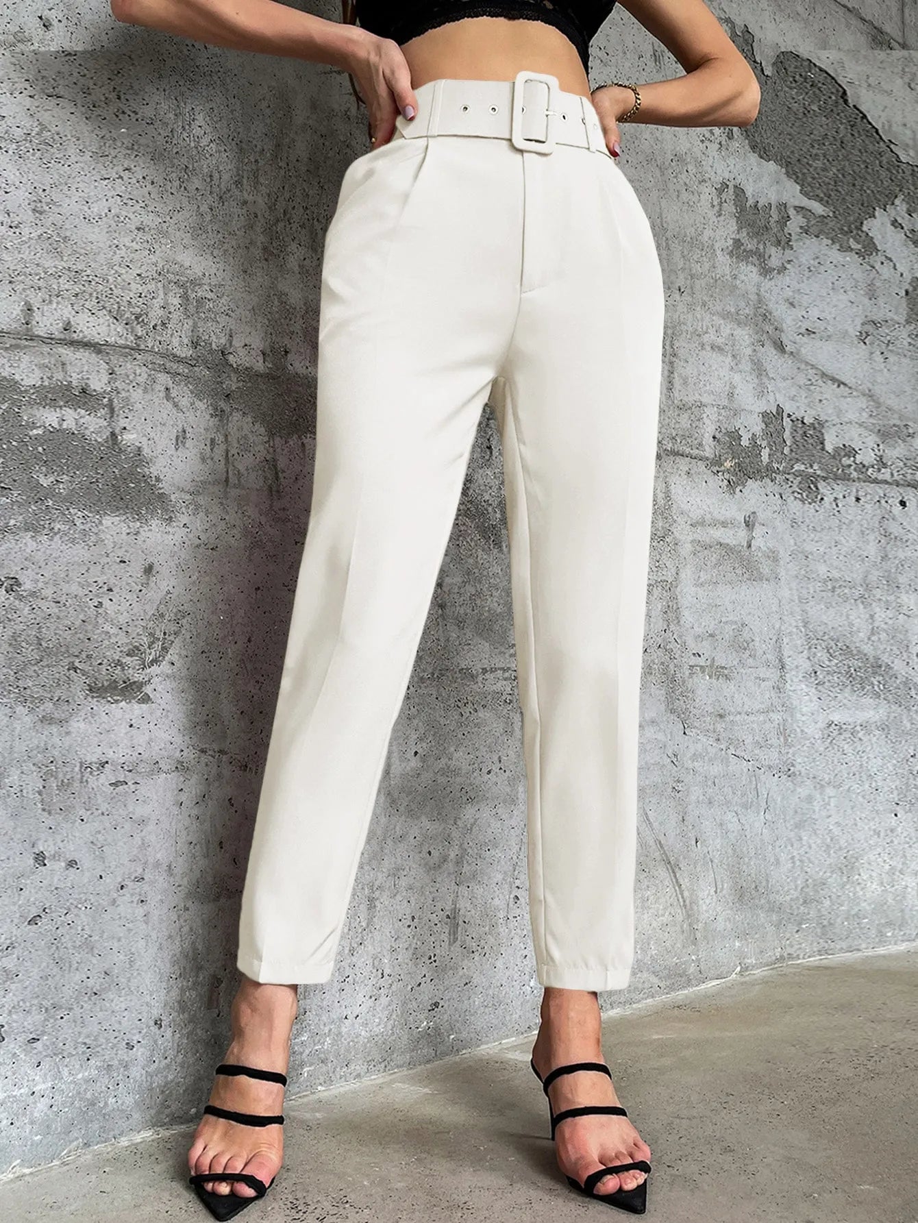 High Waist Slant Pocket Belted Pants