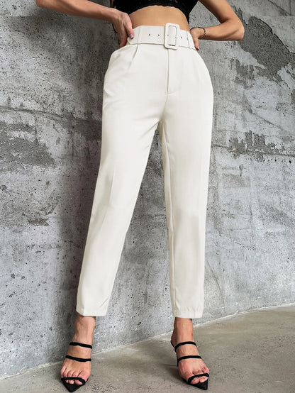 High Waist Slant Pocket Belted Pants