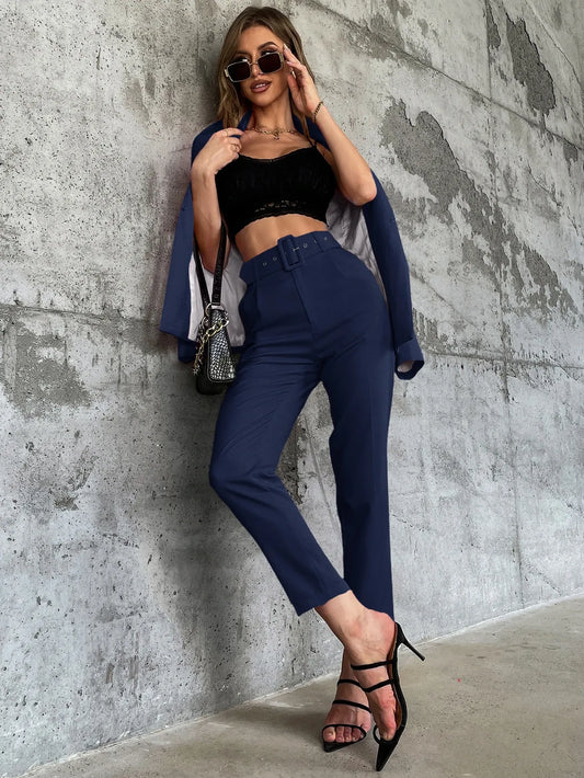 High Waist Slant Pocket Belted Pants
