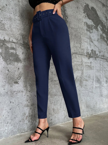 High Waist Slant Pocket Belted Pants