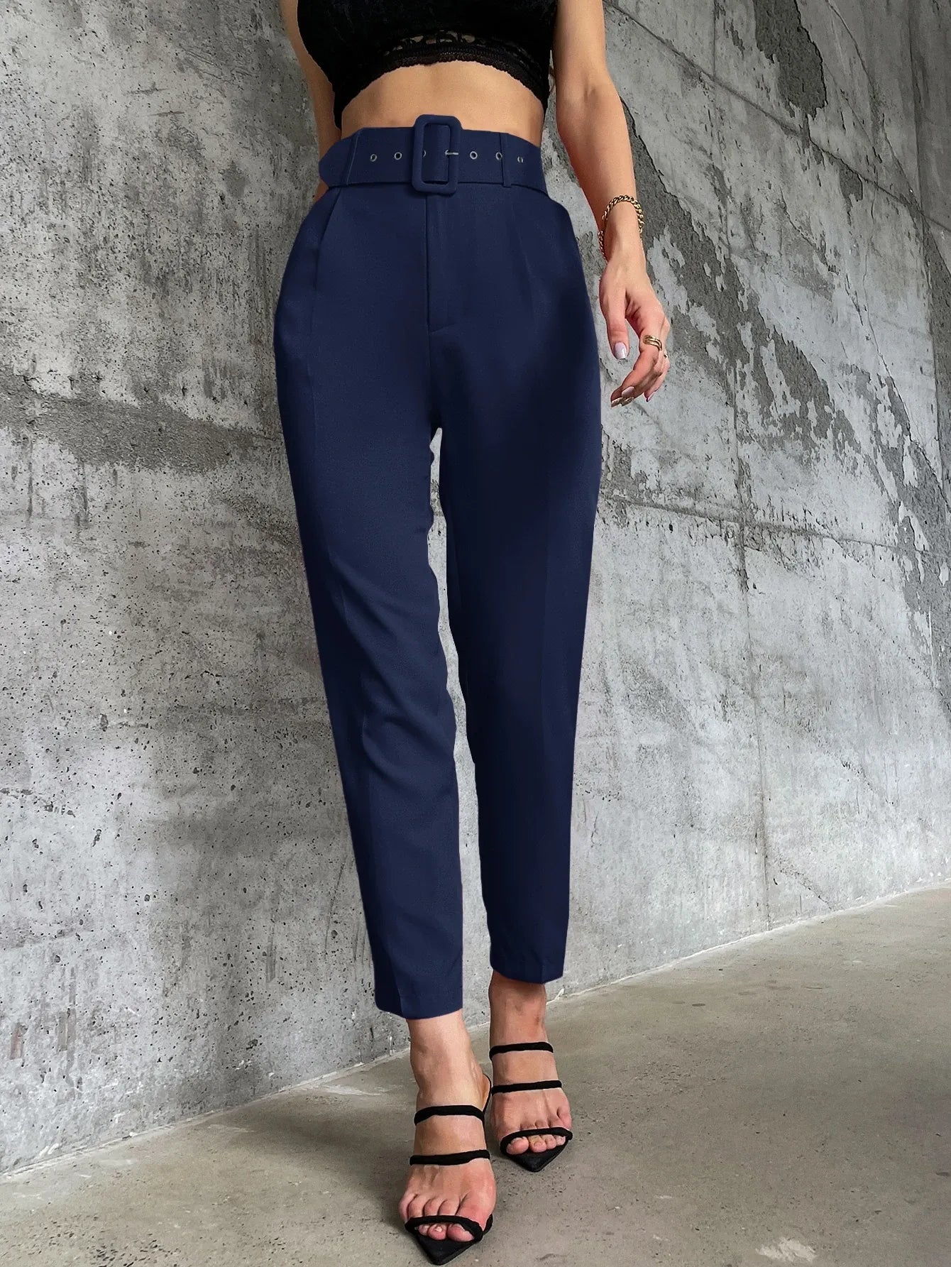 High Waist Slant Pocket Belted Pants