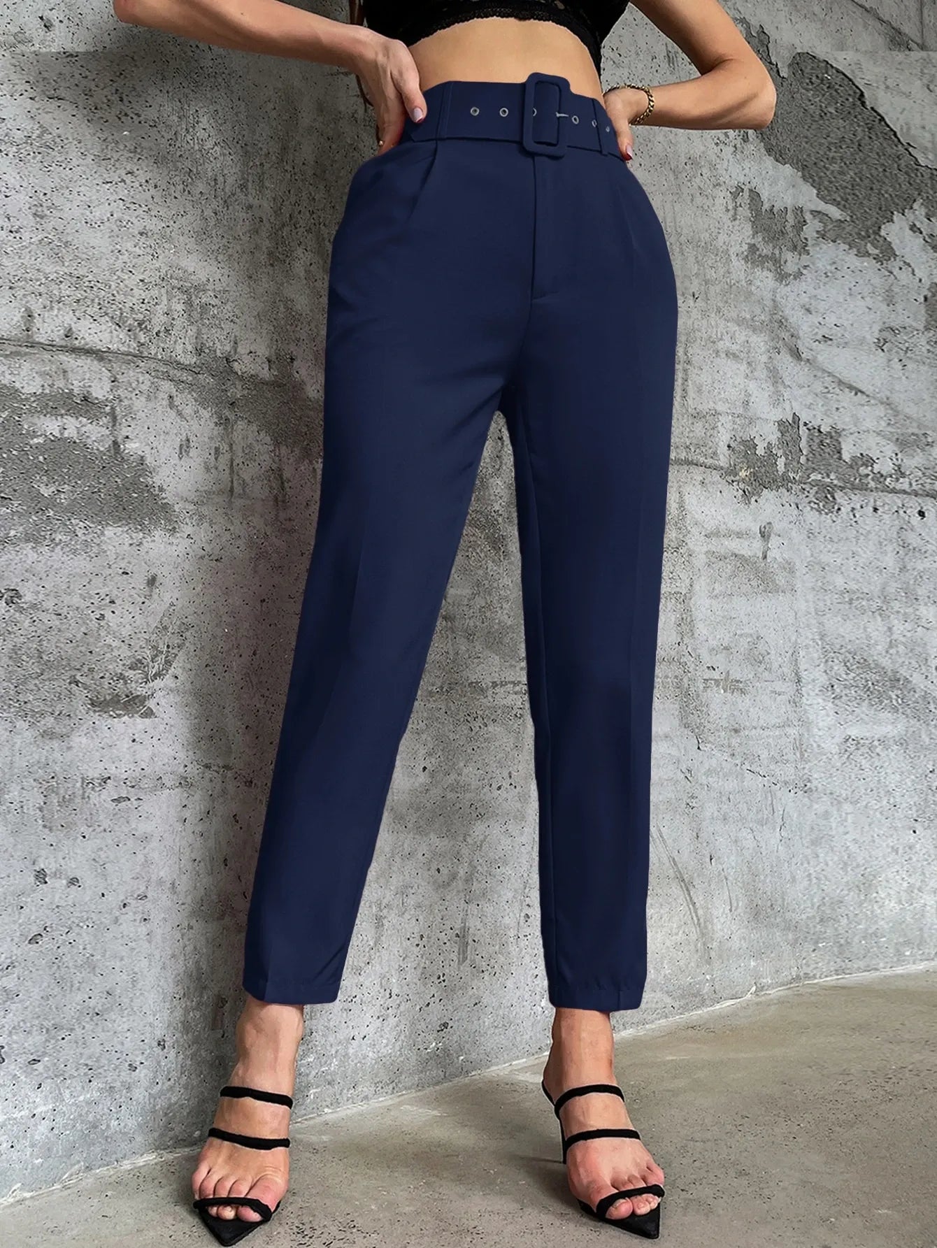 High Waist Slant Pocket Belted Pants