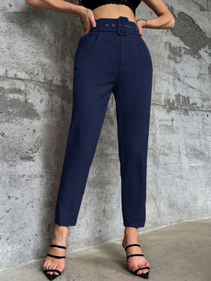 High Waist Slant Pocket Belted Pants