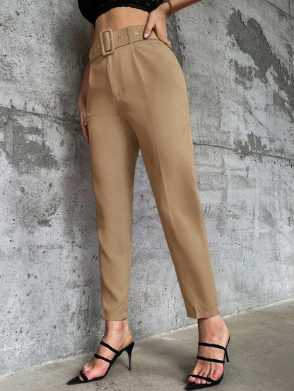High Waist Slant Pocket Belted Pant