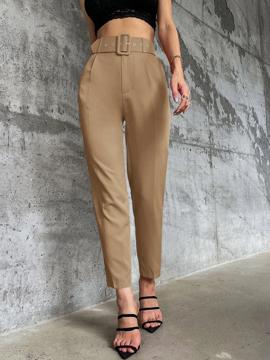High Waist Slant Pocket Belted Pant