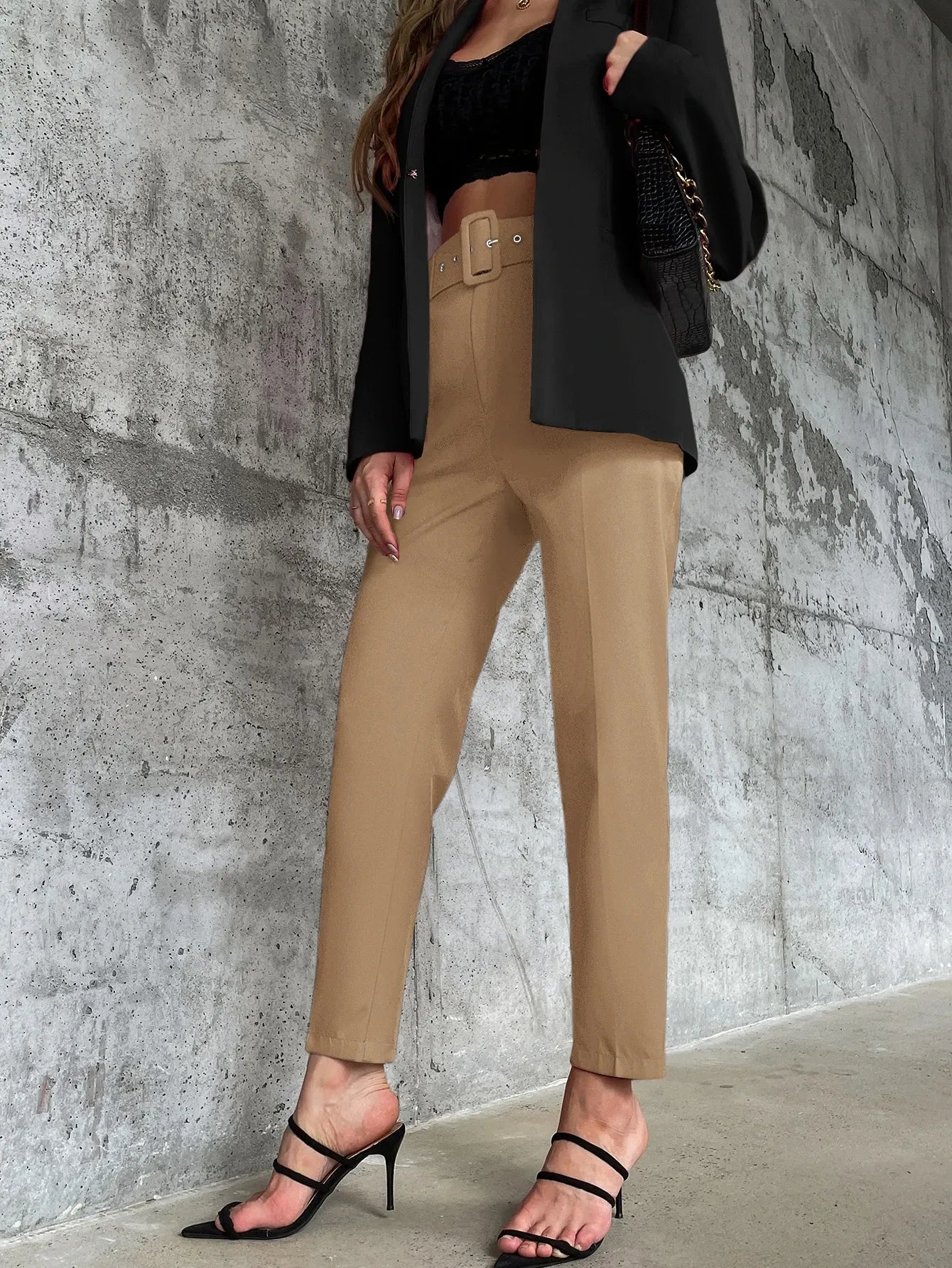 High Waist Slant Pocket Belted Pant