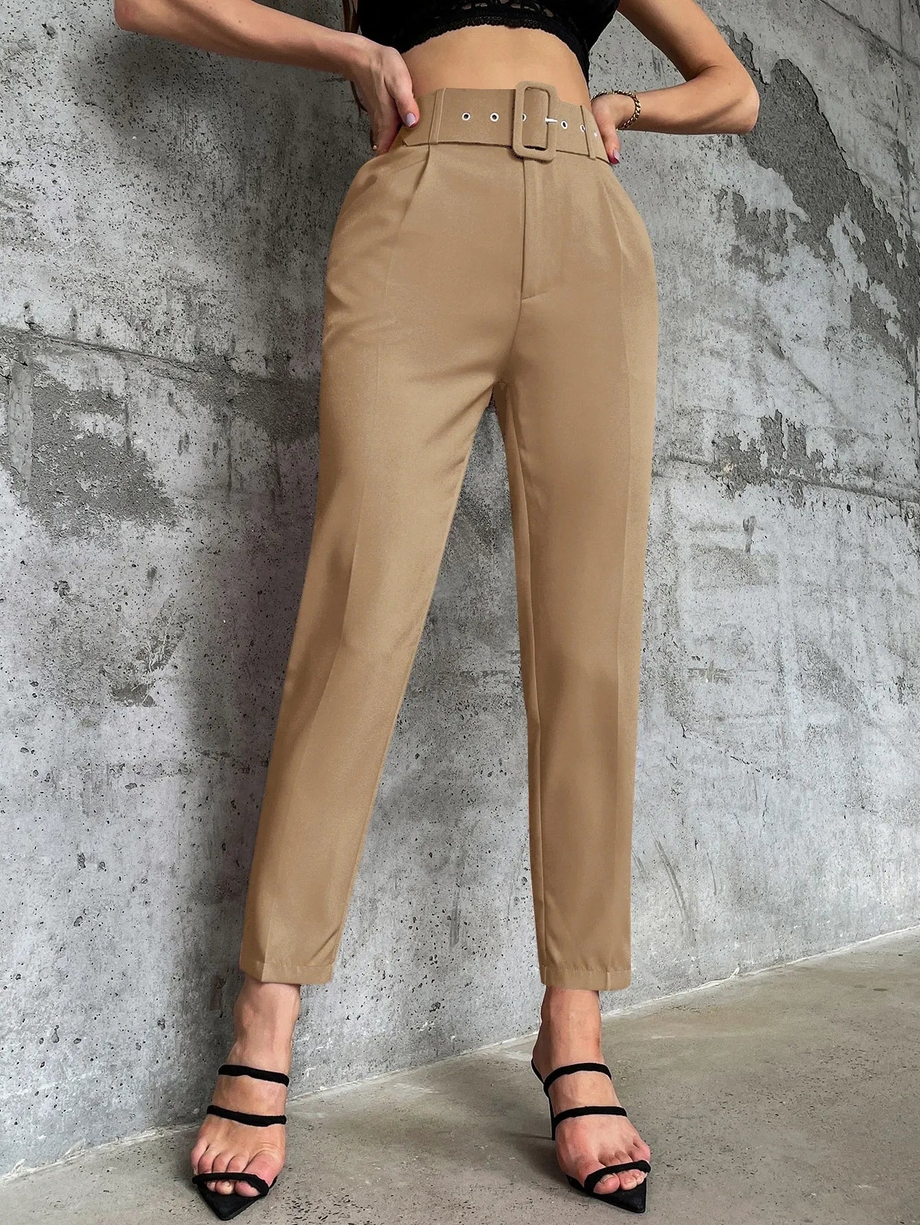 High Waist Slant Pocket Belted Pant