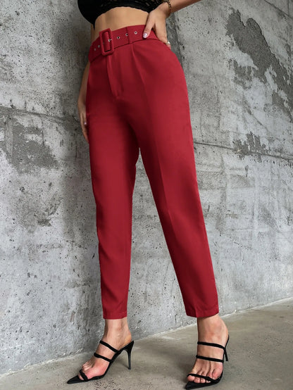 High Waist Slant Pocket Belted Pants