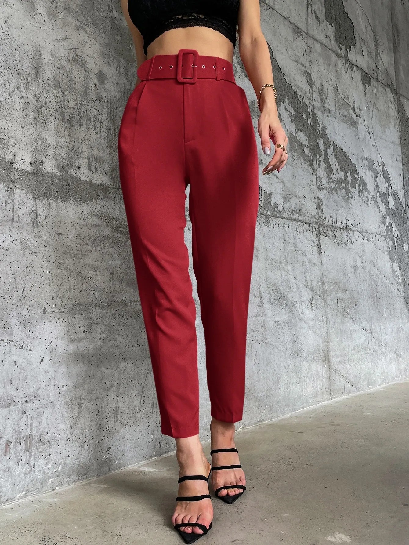High Waist Slant Pocket Belted Pants